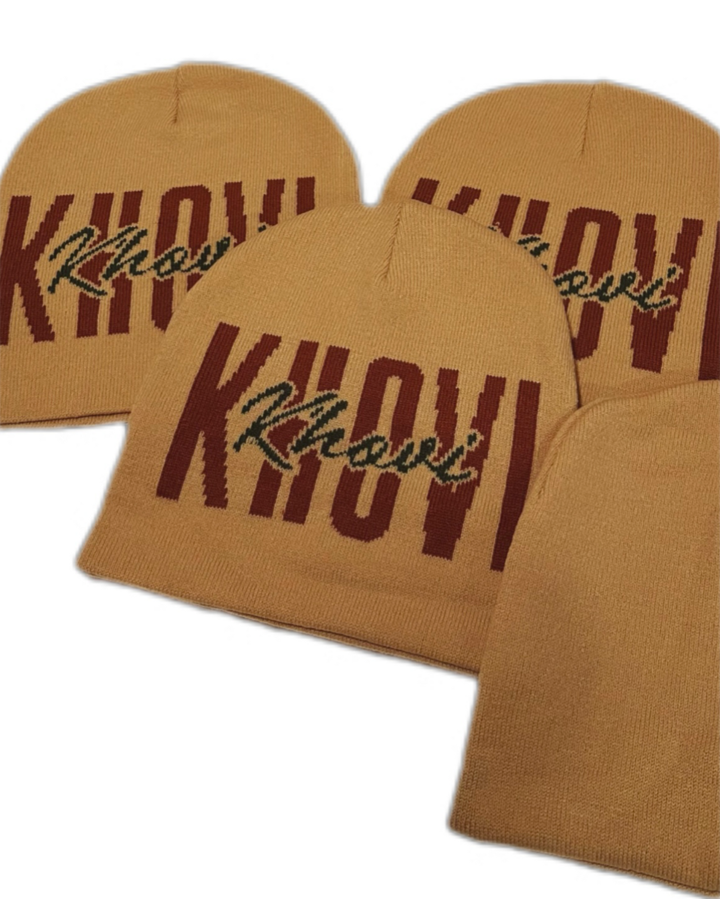 KHOVI Beanie - Tan Brown, Burgundy, Green