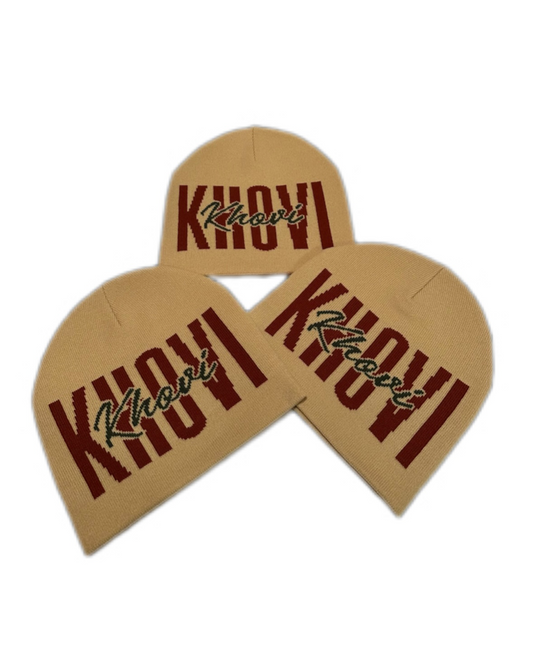 KHOVI Beanie - Tan, Burgundy, Green